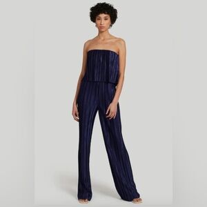 Amanda Uprichard Collina Jumpsuit NWT Women's Size Large Navy Plisse Cocktail